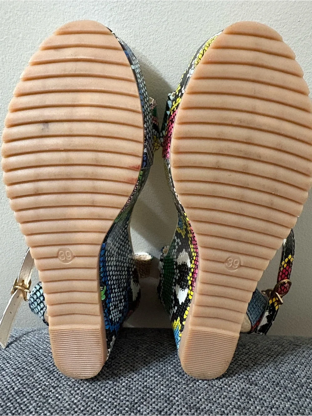 Multi-Color Snake-Print Platform Sandals - Women's Ankle Strap
